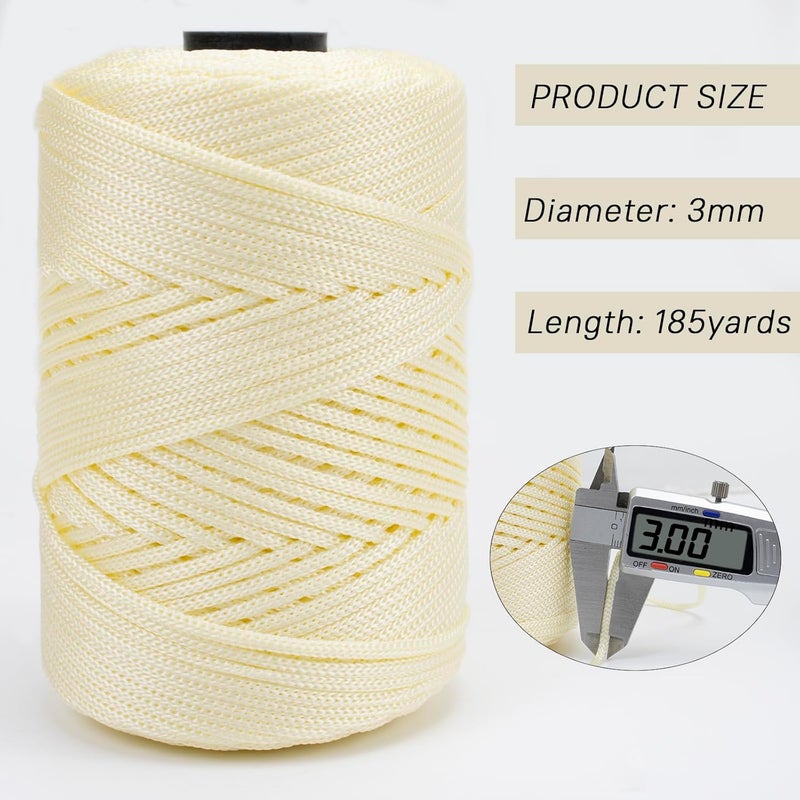 CAMAL Polypropylene Cord 3mm 185 Yards Colorful Polyester Yarn Handmade Knitting Thread Macrame Cord 3mm for Crochet Bags, DIY Crafts, Plant Hangers, Making Macrame Project(Khaki White) - Image 2